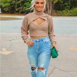 NWT Boutique Tan Cropped Sweater Set